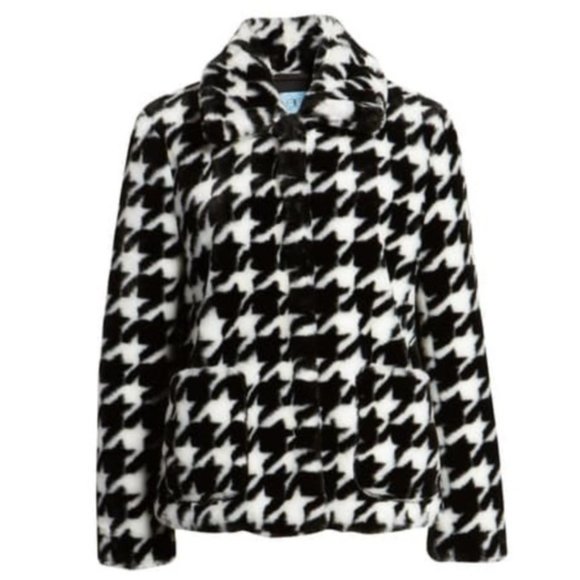🎁CeCe by Cynthia Steffe Faux Fur Houndstooth Coat - Picture 3 of 16